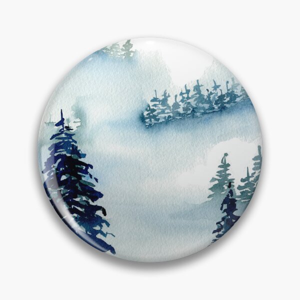 Item preview, Pintura de acuarela de bosque nevado, brumoso y índigo designed and sold by AnissaF.