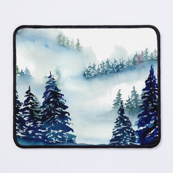 Item preview, Snowy, misty, indigo forest watercolor painting designed and sold by AnissaF.