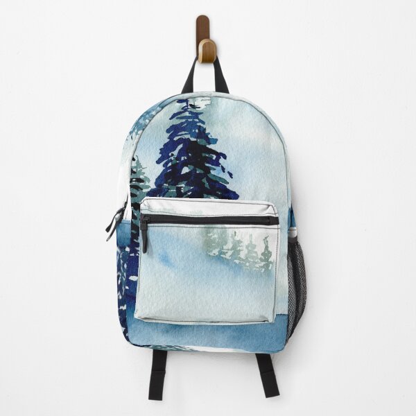 Item preview, Snowy, misty, indigo forest watercolor painting designed and sold by AnissaF.