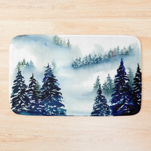 Item preview, Snowy, misty, indigo forest watercolor painting designed and sold by AnissaF.