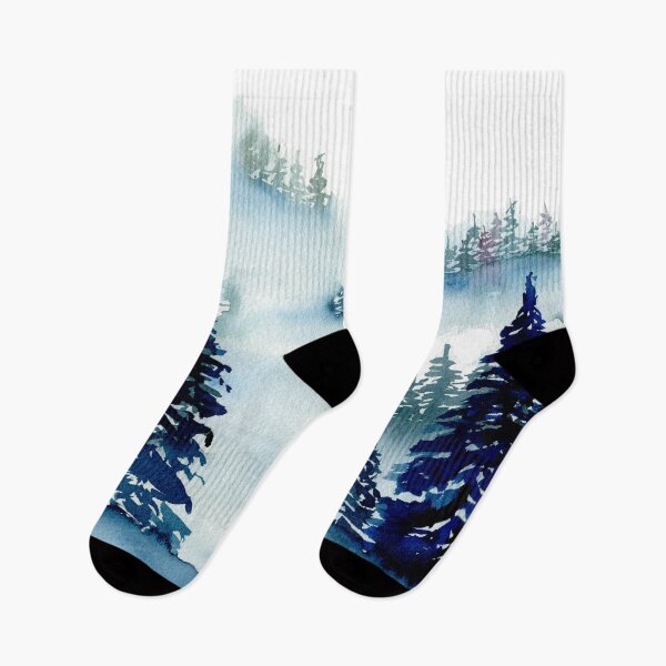Item preview, Snowy, misty, indigo forest watercolor painting designed and sold by AnissaF.