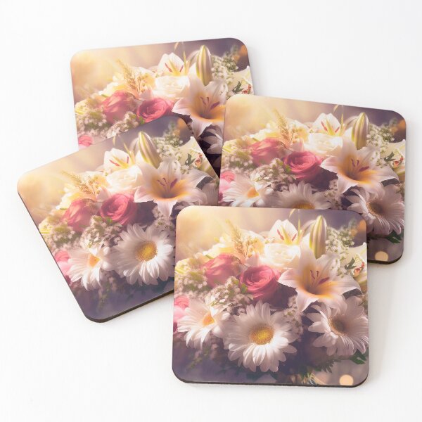 Item preview, A vibrant bouquet of flowers with roses, daisies, lilies, and other blooms, set against a softly lit background, creating a dreamy and ethereal atmosphere designed and sold by homydesign.