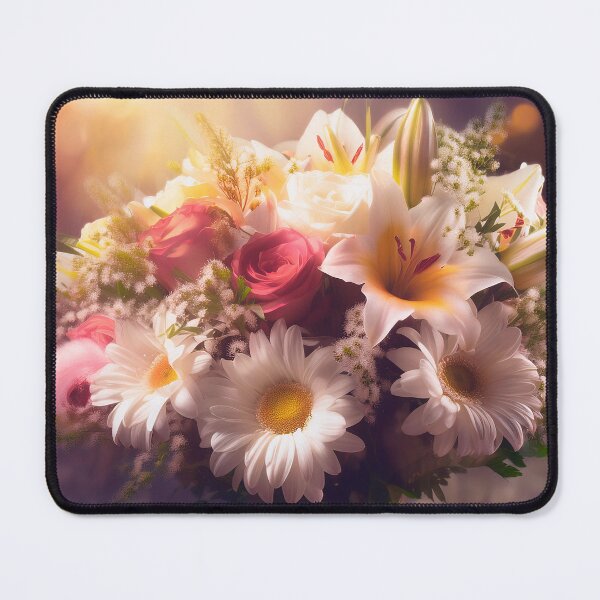 Item preview, A vibrant bouquet of flowers with roses, daisies, lilies, and other blooms, set against a softly lit background, creating a dreamy and ethereal atmosphere designed and sold by homydesign.
