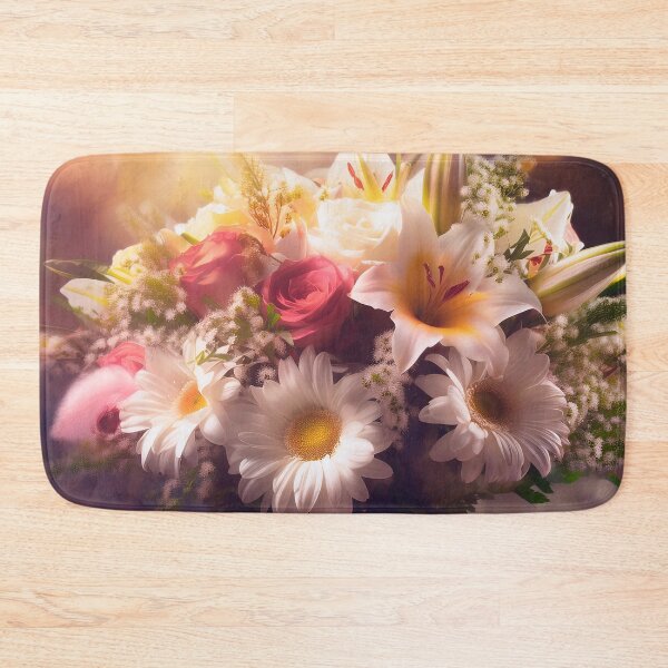 Item preview, A vibrant bouquet of flowers with roses, daisies, lilies, and other blooms, set against a softly lit background, creating a dreamy and ethereal atmosphere designed and sold by homydesign.
