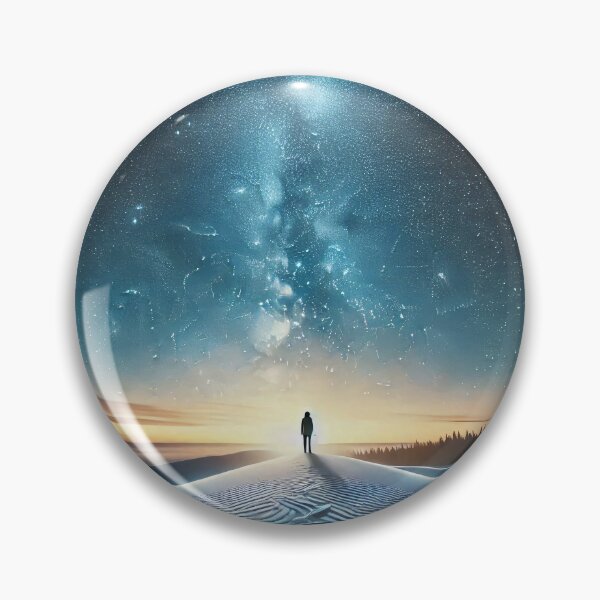 Item preview, A lone figure stands on a rippled sand dune under a starry sky, with the Milky Way stretching above and a glowing horizon in the distance designed and sold by homydesign.