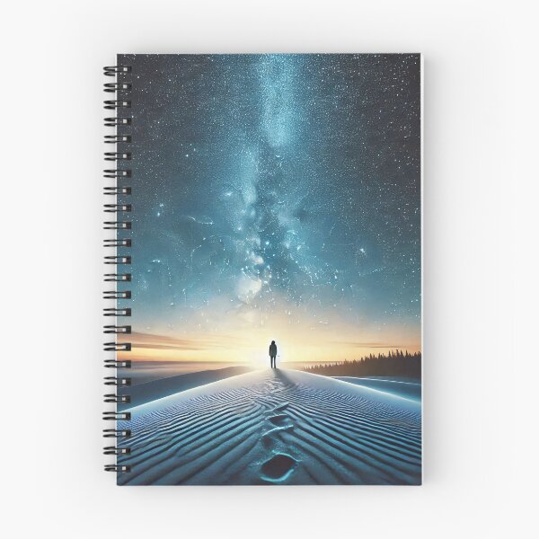 Item preview, A lone figure stands on a rippled sand dune under a starry sky, with the Milky Way stretching above and a glowing horizon in the distance designed and sold by homydesign.