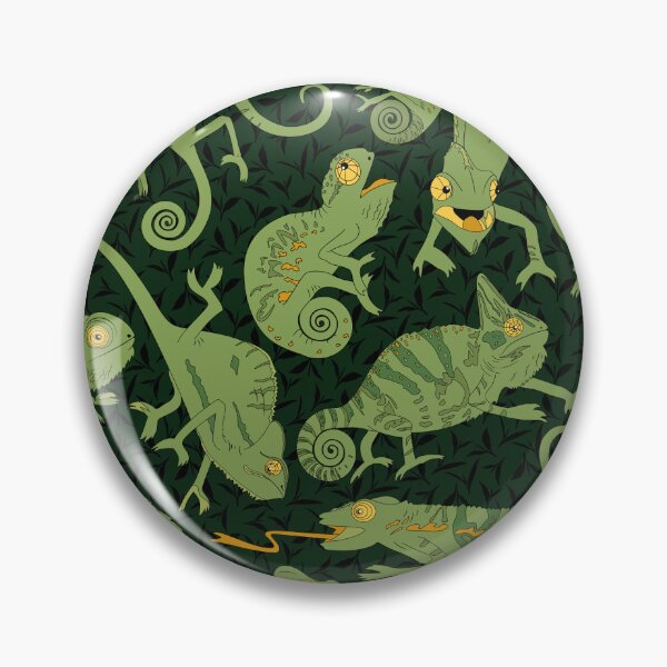 Item preview, quirky green chameleons on dark foliage designed and sold by kobyakov.