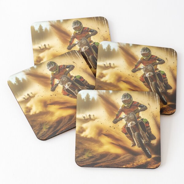 Item preview, A motocross rider navigates challenging terrain in dynamic motion, kicking up dust and debris against a golden desert backdrop as competitors trail behind designed and sold by homydesign.