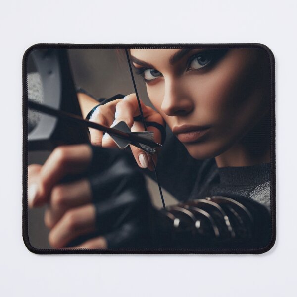 Item preview, An archer in dark attire draws a bow with intense focus, dramatic lighting highlighting determined eyes and precise form during competition designed and sold by homydesign.