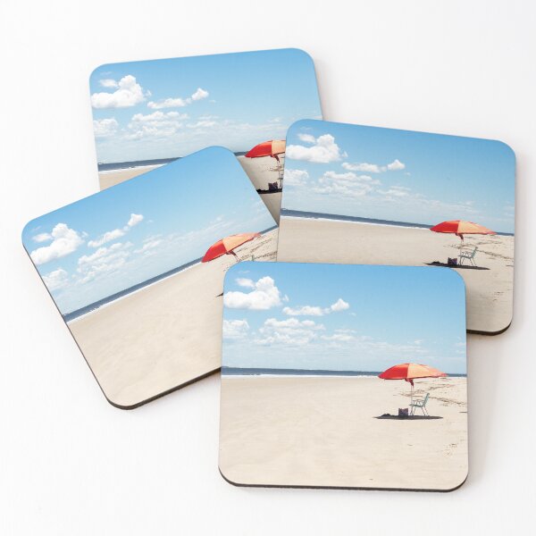 Item preview, Red sun umbrella at Honey Island Beach designed and sold by dankomarcha.