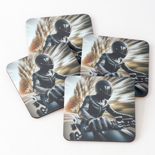 Item preview, A motorcyclist in black leather gear and helmet rides at sunset, creating a dramatic motion blur effect against the golden evening sky designed and sold by homydesign.