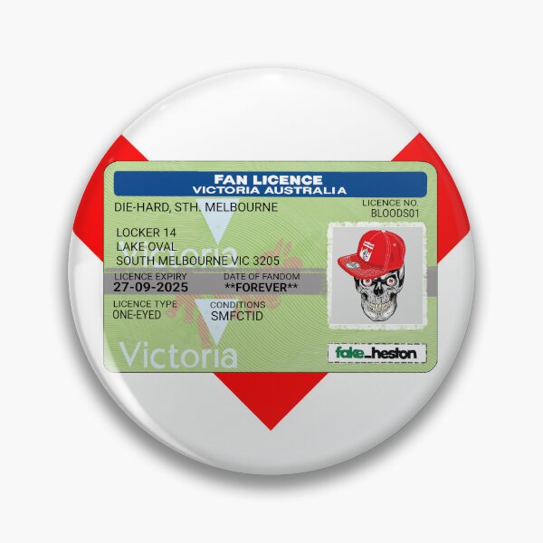 Item preview, South Melbourne Bloods Die-Hard Fan Licence designed and sold by Fake Heston’s Scribble Emporium.