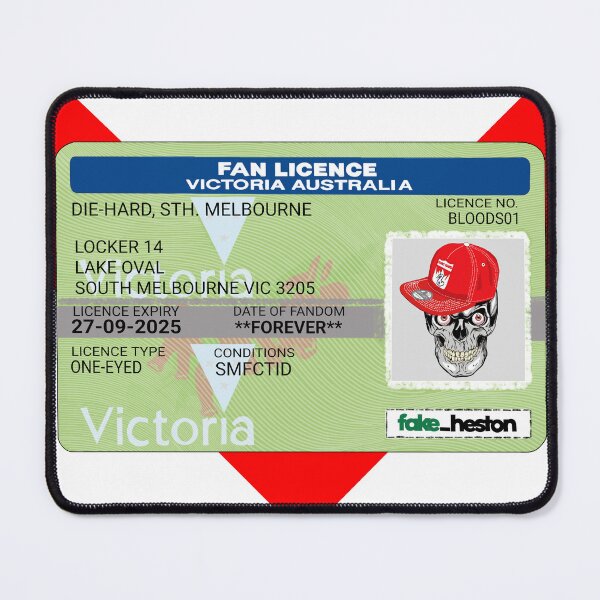 Item preview, South Melbourne Bloods Die-Hard Fan Licence designed and sold by Fake Heston’s Scribble Emporium.