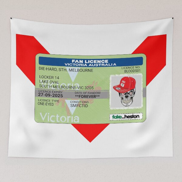 Item preview, South Melbourne Bloods Die-Hard Fan Licence designed and sold by Fake Heston’s Scribble Emporium.