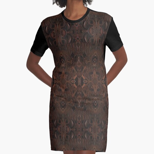 Carved Walnut Wood Graphic T-Shirt Dress