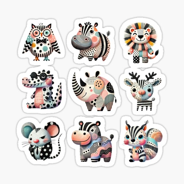 Item preview, cute animals set, colorful cartoon owl, lion, rhino, mouse, squirrel, hippo, crocodile, reindeer. designed and sold by licandesign.