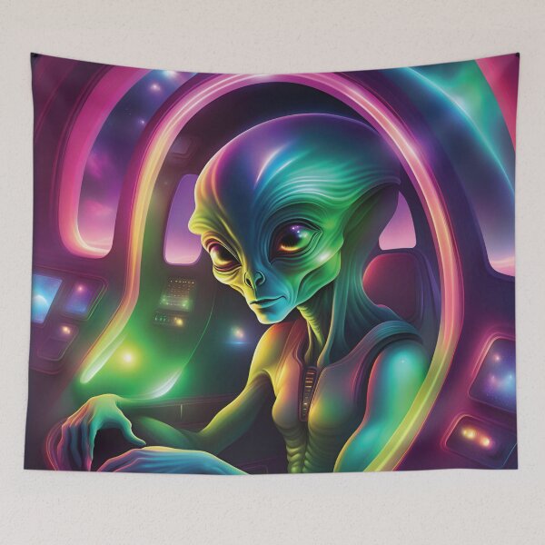 Item preview, Vibrant Neon Reminiscing Alien designed and sold by NeonDreamsBlkTs.