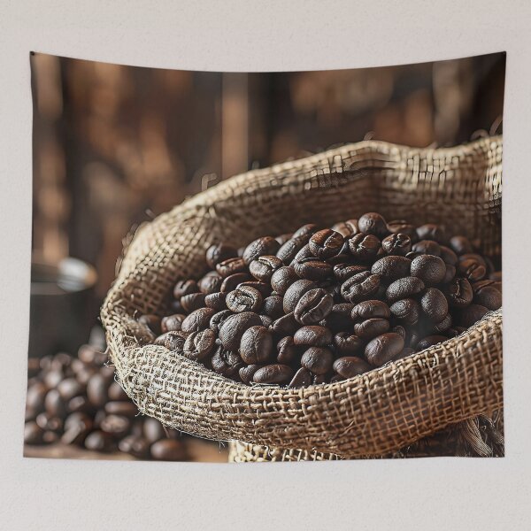 Item preview, Freshly Roasted Coffee Beans in Burlap Sack on Rustic Wooden. designed and sold by CheerForGoods.
