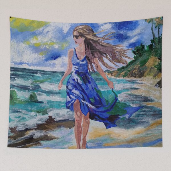 Item preview, breeze, girl, sea, shore, beach designed and sold by DonnaBlankaArt.