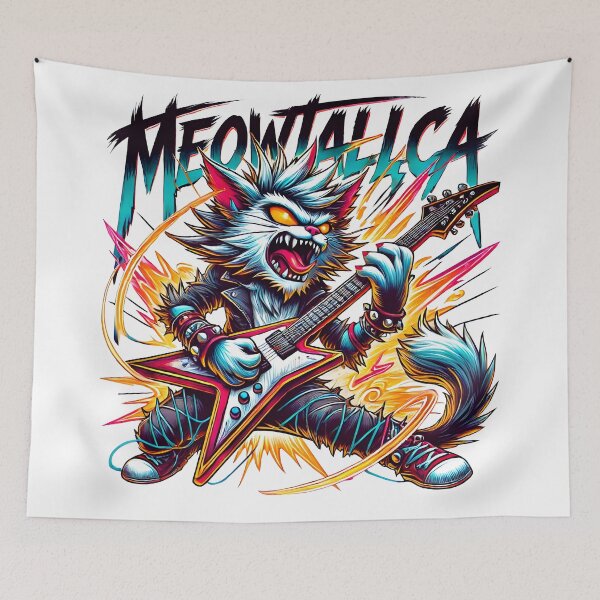 Item preview, funny Meowtallica Rock Star Cat Design designed and sold by DrawHandArt.