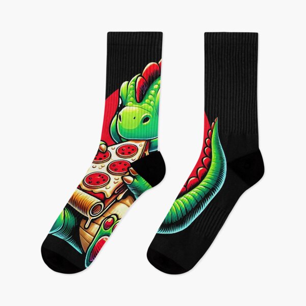 Item preview, Adorable Pizza-Loving Dinosaur Cartoon Design designed and sold by DrawHandArt.