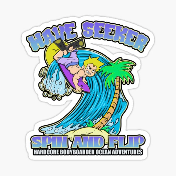 Aperçu de l'œuvre Aventures océaniques de bodyboardeurs hardcore : crâne de plage rétro avec ambiance bodyboard créée et vendue par ImaginarStore.