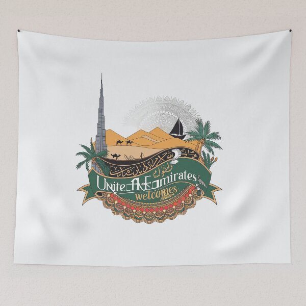 Item preview, United Emirates Welcomes Flag Map Dubai, Abu Dhabi designed and sold by AnimalsDH305.