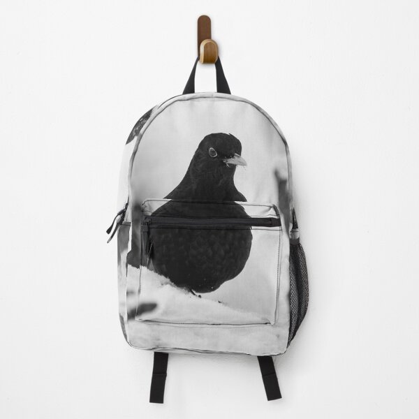 Item preview, Eurasian blackbird and snowy forest bw designed and sold by Jouko Lehto Photography.
