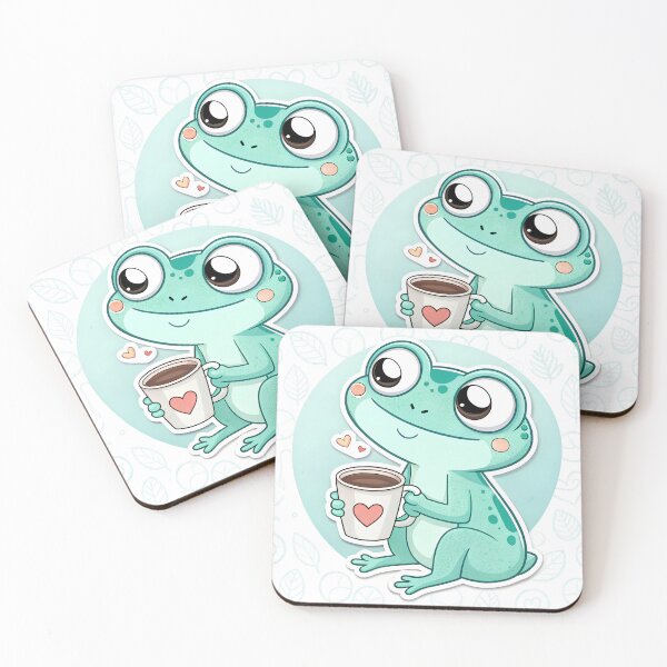 Item preview, Happy chibi frog with coffee designed and sold by AhArtMe.