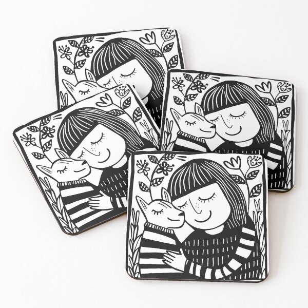 Item preview, Minimalist Line Art of Girl with Pet - Creative Design for Apparel, Accessories, and Lifestyle Products designed and sold by House Of Roza.
