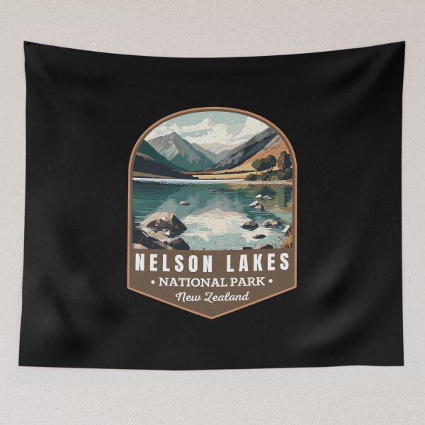 Item preview, Nelson Lakes National Park in New Zealand Retro Travel Art Emblem designed and sold by MaateoDesign.