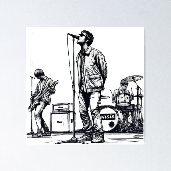 Item preview, Minimalist Line Art of Oasis Performing – Retro Britpop Band Design designed and sold by SmartProof Branding.