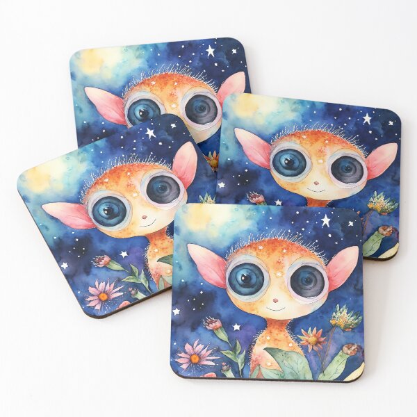 Item preview, Big-Eyed Creature with Starry Night and Floral Beauty designed and sold by soulfulpalette.