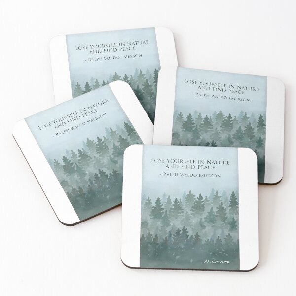 Item preview, Lose yourself in nature find peace - Ralph Waldo Emerson Misty forest designed and sold by Scat the cat.