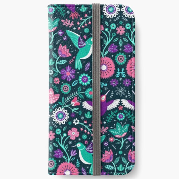 jardin colibri vert foncé Étui portefeuille iPhone