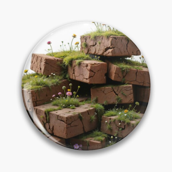 Item preview, Pyramid Structure of Cracked Clay Bricks with Moss and Wildflowers designed and sold by Creative88Art.