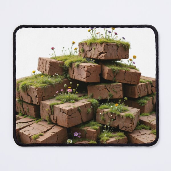 Item preview, Pyramid Structure of Cracked Clay Bricks with Moss and Wildflowers designed and sold by Creative88Art.