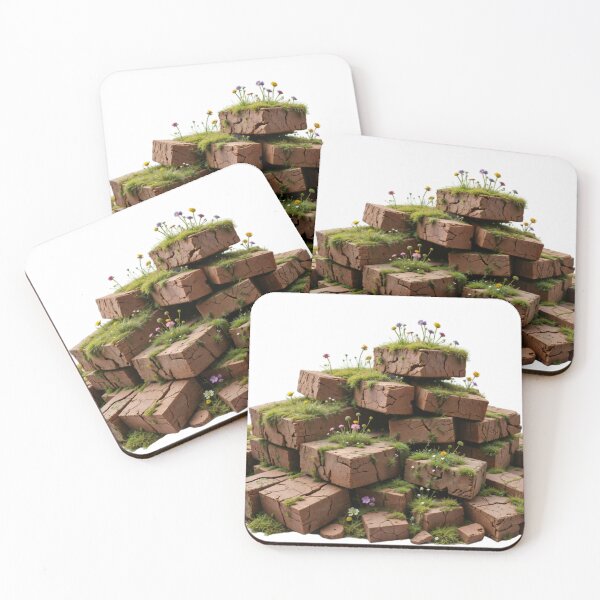Item preview, Pyramid Structure of Cracked Clay Bricks with Moss and Wildflowers designed and sold by Creative88Art.