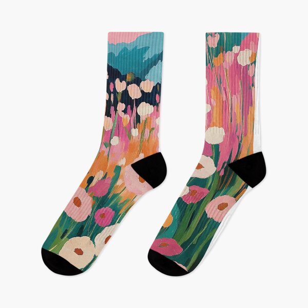 Item preview, Flower field with abstract mountains pink colorful landscape designed and sold by SUNED.