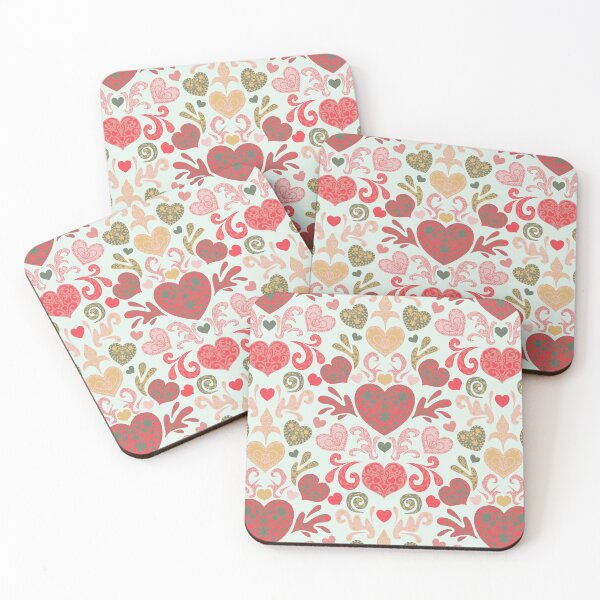 Item preview, Soft Pink Decorated Nordic Hearts Damask Pink Green Gold  designed and sold by GenAumonier.