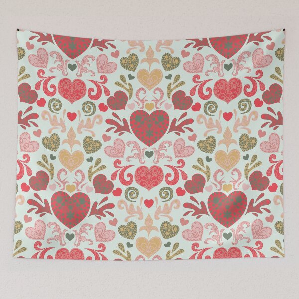 Item preview, Soft Pink Decorated Nordic Hearts Damask Pink Green Gold  designed and sold by GenAumonier.