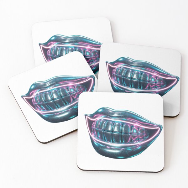 Item preview, Futuristic Metallic Lips with Neon Lights on Black Background designed and sold by Creative88Art.
