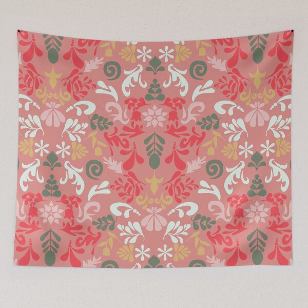 Item preview, Soft Pink Nordic Christmas Swirl Damask Pink Green Gold designed and sold by GenAumonier.