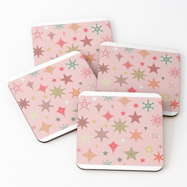 Item preview, Soft Pink Scattered Nordic Christmas Stars Pink Green Gold designed and sold by GenAumonier.