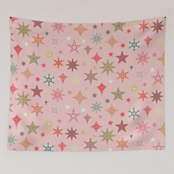 Item preview, Soft Pink Scattered Nordic Christmas Stars Pink Green Gold designed and sold by GenAumonier.