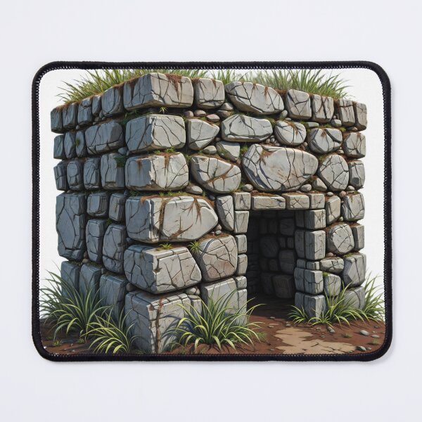 Item preview, Ancient Stone Structure with Grass Covered Roof in Isolated Setting designed and sold by Creative88Art.