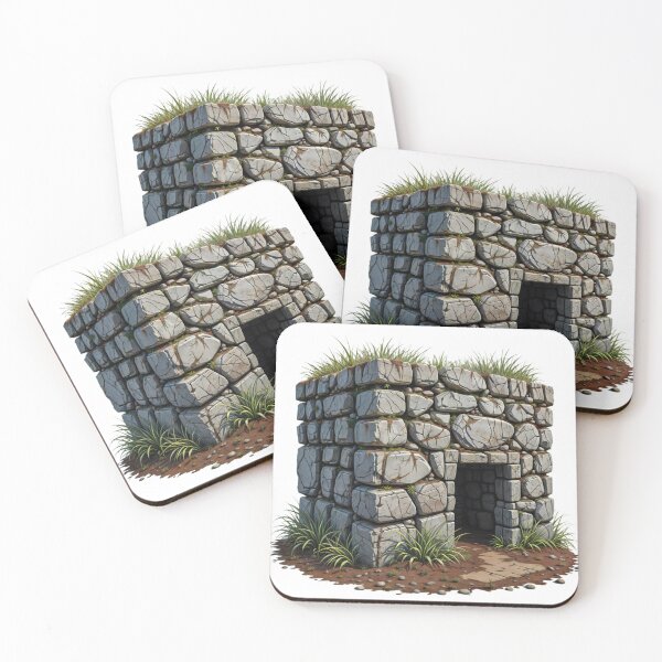 Item preview, Ancient Stone Structure with Grass Covered Roof in Isolated Setting designed and sold by Creative88Art.