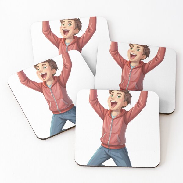 Item preview, Animated Young Boy in Red Hoodie Kneeling with Raised Arms designed and sold by Creative88Art.