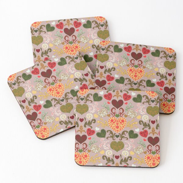 Item preview, Traditional Decorated Nordic Hearts Damask Red Green Gold designed and sold by GenAumonier.