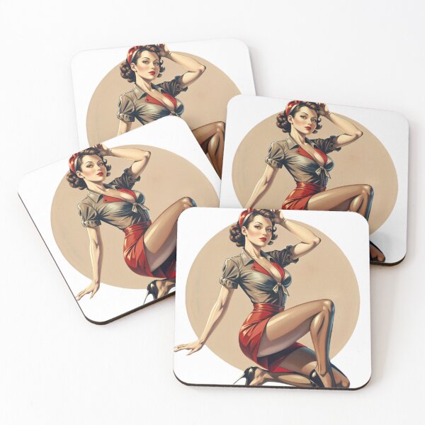 Item preview, Stylized Illustration of Woman in Classic Pin Up Pose with Retro Attire designed and sold by Creative88Art.